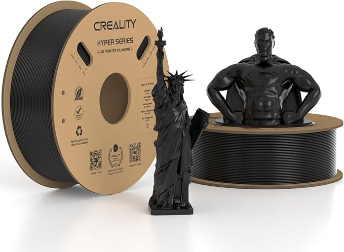 Creality Hyper PLA Filament 1.75mm Black 2KG, 30-600mm/s High Speed PLA 3D Printer Filament, 2 Pack 1kg Spool(2.2lbs) PLA, Dimensional Accuracy +/-0.02mm, Fit Most FDM 3D Printer