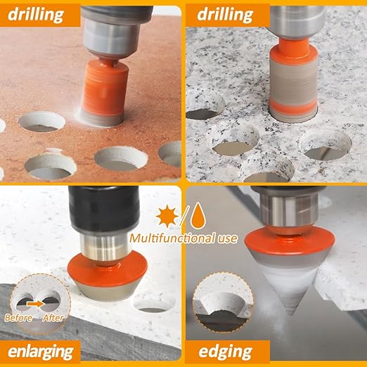 Diamond Core Drill Bit Kit BGTEC Hole Saw Tile Cutter,Triangle Shank 9pcs 6/8/10/20/28/32/35/45/65mm Drill Bits+1pc 25mm Drilling Finger Bit+1pc 2" Hex Shank Chamfer Bit