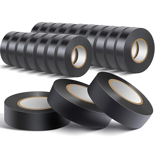 20 Pack Black Electrical Tape Waterproof，3/4 in x 60ft，High Temperature Electric Tape Weatherproof Home Outdoor Multipurpose Insulating Wire Wrapping，Maximum Voltage