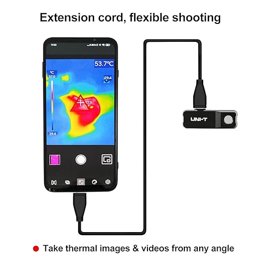 UNI-T Thermal Camera, Android USB-C MicroUSB, Infrared Camera Thermal Imager for Smartphones - UTi120Mobile, 120x90 IR Resolution All-Purpose Pro-Grade with App Extension Cord, 2Meter Drop Durability