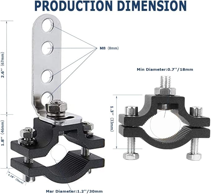 Light Bar Motorcycle Bracket 1.2 Inch Motorcycle Bicycle Mount Bracket Car Bull Bar Holder Clamp Offroad Tube Clamps Mounting Brackets for LED Work Lights(18-30mm)