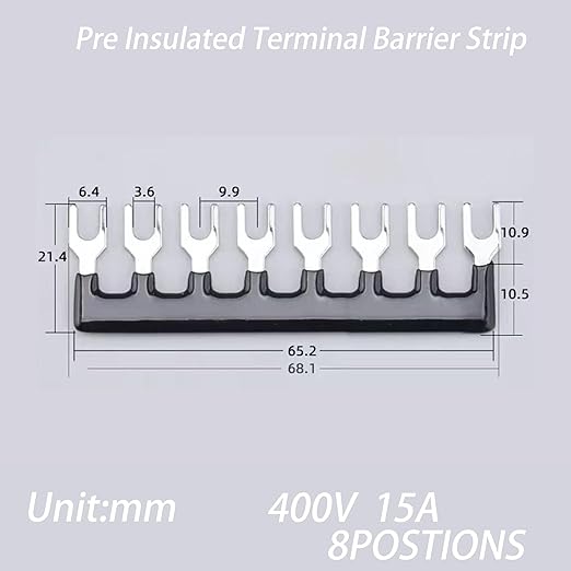 Terminal Block (2 Sets) 2Pcs 8 Positions Dual Row 600V 15A Screw Terminal Strip Blocks with Cover&2Pcs Pre-Insulated Barrier Termina Block Strip&16Pcs Insulated Fork Wire Connector