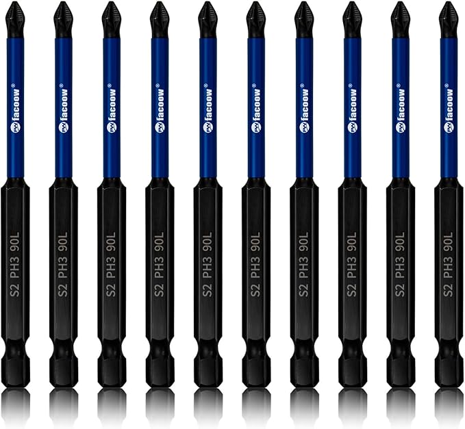 10 Pack Phillips Impact Driver Bits, #3 Phillips Head Magnetic Screwdriver Bits Set, 3.5Inch S2 Alloy Steel Impact Bits, 1/4" Hex Shank Screwdriver Drill Bit, CNC Machined ph3 Impact Drill Bits