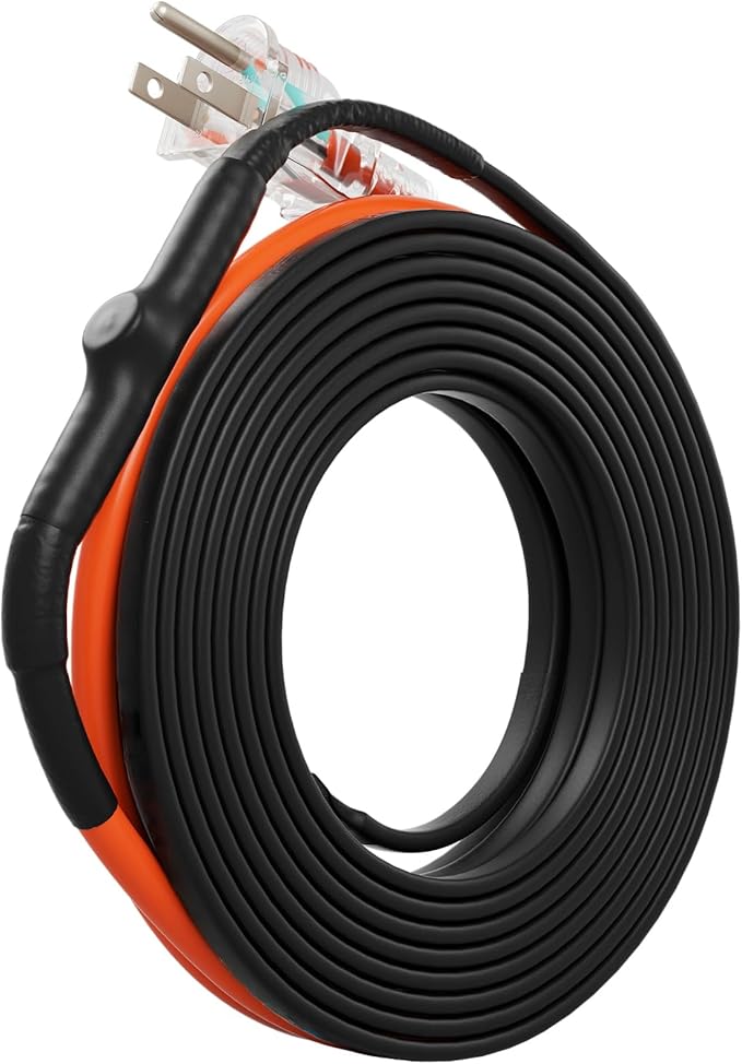 VEVOR Self-Regulating Pipe Heating Cable, 12FT 5W/FT Heat Tape for Pipes Freeze Protection, Water Pipe Heat Cable with Built-in Thermostat Protects PVC Hose, Metal and Plastic Pipe from Freezing