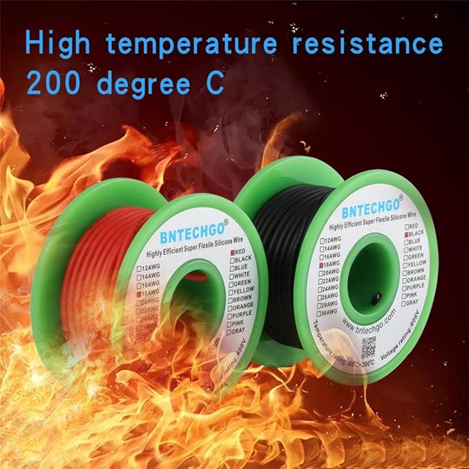 BNTECHGO 18 Gauge Silicone Wire Spool red 25ft and Black 25ft Flexible 18 AWG Stranded Tinned Copper Wire