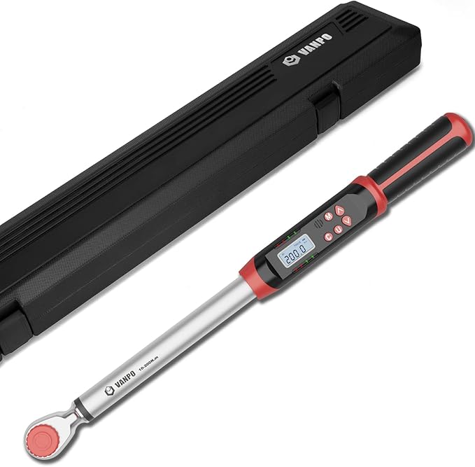 1/2-Inch Drive Digital Torque Wrench(7.38-147.5ft-lbs/10-200NM) Dual-Direction Adjustable Electronic Torque Wrench with Preset Value, Buzzer and LED Flash Notification, for Bike Moto Car
