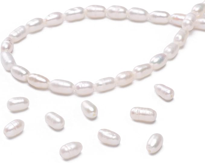 Natural Pearl Beads Rice 4-5mm White Freshwater Cultured Loose Gemstone Beads for DIY Jewelry Making 13.8''/Strand HQ