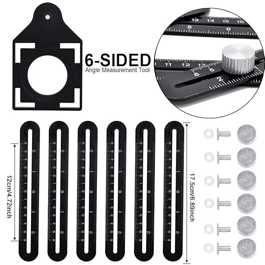 Angzhili 1 Pack Multi Angle Measuring Ruler,Aluminum Alloy Multi-Function Angle Ruler,6 Section Ceramic Tile Opening Locator, Angle Measurement Tool,Band Hole Locator