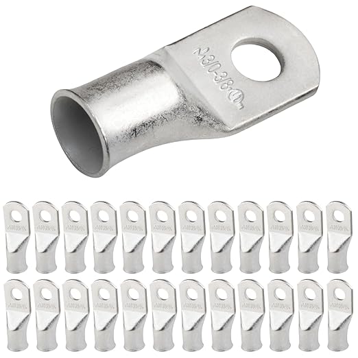 SELTERM 25pcs 3/0 AWG 3/8" Stud Marine Grade Tinned Copper Battery Cable Lugs, 000 Gauge Ring Terminals, UL Wire Lugs Electrical Battery Cable Ends, Tinned Copper Lugs Battery Terminal Connectors