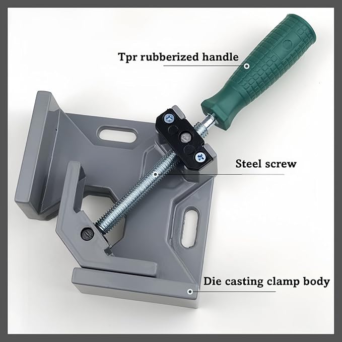 Durable Sturdy Right Angle Clamp 90°, Multi Function Right Angle Clamp with Skid Handle for Woodworking, Aluminum Alloy Adjustable Swing Jaw, Tools for Assembly Alignment Welding Picture (2, B.)