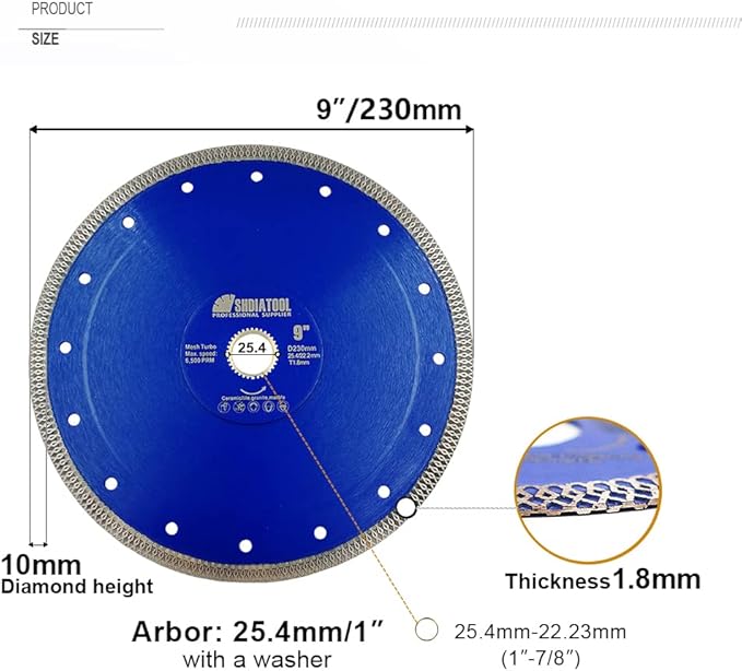 SHDIATOOL 9 Inch Diamond Saw Blade Cutting Porcelain Tile Ceramic Granite Marble Brick