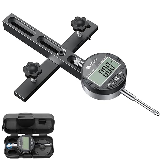Neoteck 0-1'' Digital Dial Indicator Table Saw Gauge Suitable for Table Saws with a Groove Width of 3/4" (19mm) or More for Aligning and Calibrating Work,Shop Machinery,Band Saw and Drill Press-Black