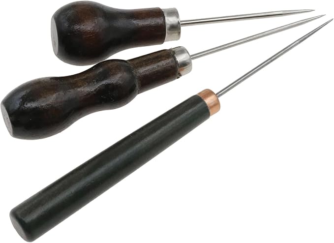 safycaby 3 Pack Scratch Awl Tool Gourd Shape Wooden Handle Awl Pin Punching for Leather Punch Crafts Repair Footwear Sewing Crochet DIY Hand Sewing
