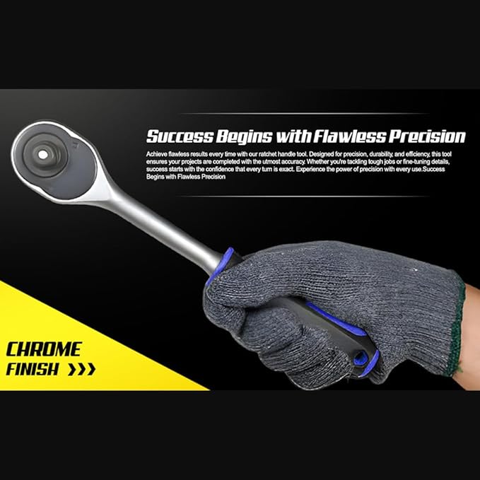 Socket Wrench, 1/4 Drive Ratchet Socket Wrench Dual Drive Ratchet Handles Wrenches with Soft Grip Locking Handle E-2203E