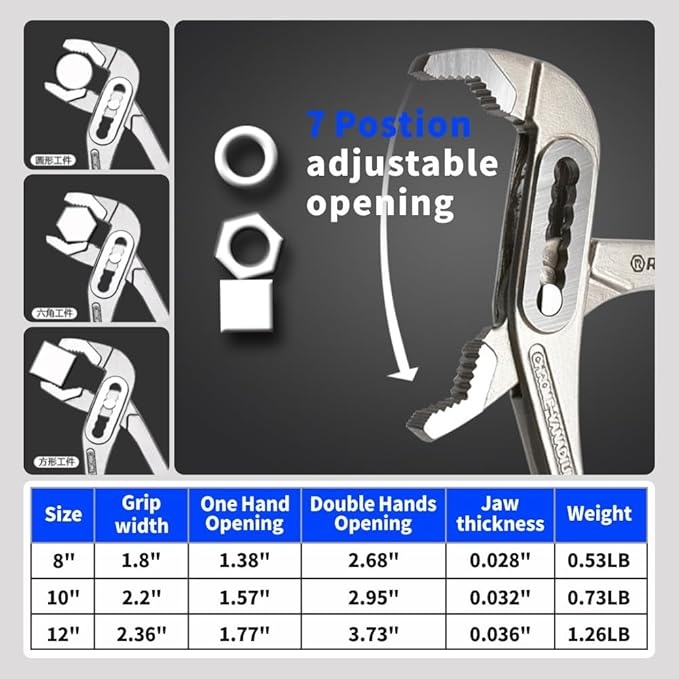 3Pcs 8&10&12-inch Water Pump Pliers Set - Channel Locks Pliers with Kitbag,Quick Adjust & Release, V-Jaw for Repairs, Gripping, Nuts, Bolts, Pipes & Fittings