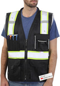 Dib Safety Vest Reflective Black Mesh, High Visibility Vest with Pockets and Zipper, Heavy Duty Vest Made with 3M Reflective Tape XL