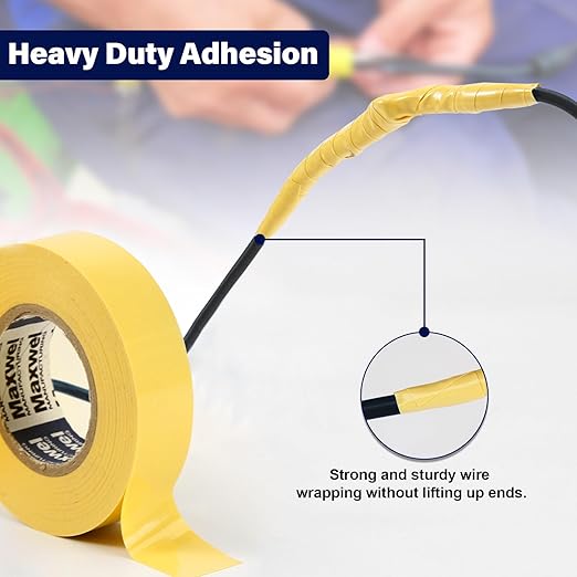 Yellow Electrical Tape Vinyl - 3/4 In 60 Ft PVC Electric Tape Flame Retardant Waterproof Rated Up to 600V Professional Grade For General Purpose Outdoor Indoor Electrical Wire Insulating Use