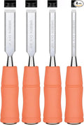 GREBSTK 4 Pcs Wood Chisel Set, CRV Steel Bevel Sharp Edge Bench Chisels with Metal Striking Cap, for Woodworking and DIY Projects, 8"x(1/4", 1/2", 3/4", 1")