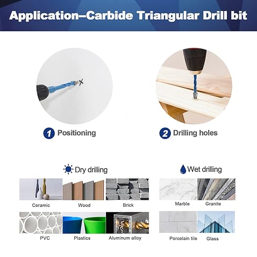 Diamond Drill Bit - BRSCHNITT 1/4 5/16 3/8 1/2 inch Masonry Drill Bits Set for Porcelain Tile Ceramic Stone Granite Marble,Hex Shank Diamond Hole Saw Drill Bit(10psc/Pack).