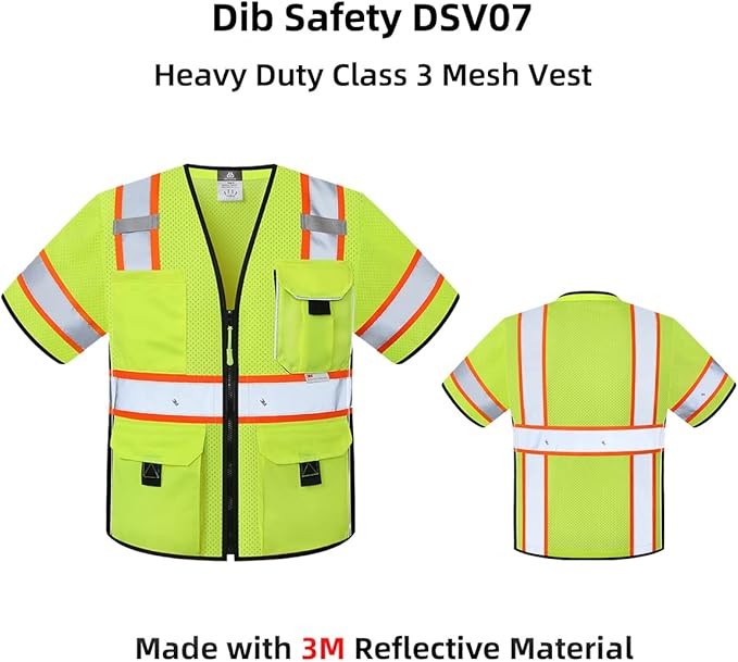 Dib Safety Reflective Mesh Vest ANSI Class 3, High Visibility with Pockets and Zipper, Made with 3M Reflective Tape, Yellow 3XL