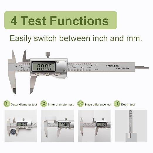 All-Metal Small Digital Caliper 0-4" Mini Measuring Tool, Micrometer Caliper with Auto-Off Feature, Interchangeable Between inches and millimeters for DIY/Household and 3D Printing
