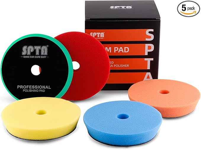 Buffing Polishing Pads, 5'' Orbital Buffer Pads Hook and Loop Buffing Pads, Foam Polish Pad 5 Grits From Coarse to Fine for 5 Inch DA Rotary polisher and Air Polisher Compounding, Polishing and Waxing