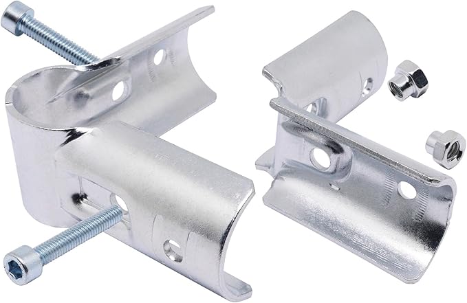 90 Degree Pipe Connector Tee Clamp Fittings, Steel Connection Clamps Set with Small Wrench （2set, 32mm）