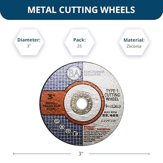 Benchmark Abrasives 3" x .040" x 3/8" Thin Metal Cutting Wheels - 25 Pack