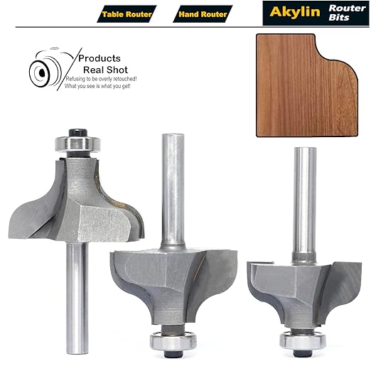 4Pcs Ogee Fillet Router Bit Set,1/4" Shank,Bearing Guided Ogee Mould Bits Radius 4.5mm, 5.7mm,7mm,8.4mm Profile Edge Cutter for Wood Profiling,Routing,Molding