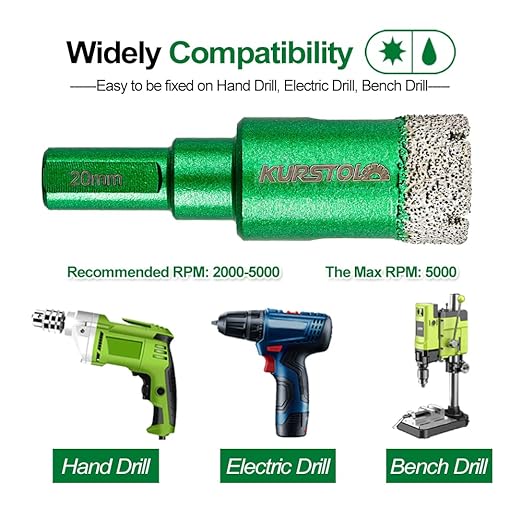 Diamond Core Drill Bit Kit - Dia 6/8/10/12/14/20/25/28/32/35/38mm Triangle Shank Vacuum Brazed Tile Hole Saws for Dry Drilling Porcelain Ceramic Tile Granite Marble Stone