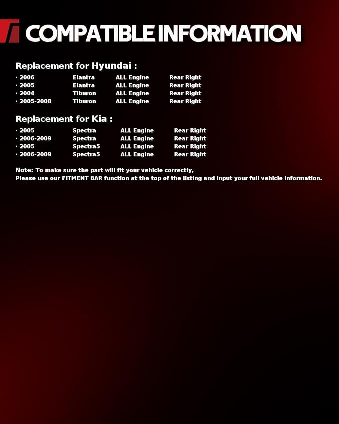 Torchbeam Rear Brake Caliper Right for Kia 2005-2009 Spectra, Hyundai 2005-2006 Elantra, Hyundai 2004-2008 Tiburon, Kia 2005-2009 Spectra5, Rear Right Caliper Replace # 19B3303