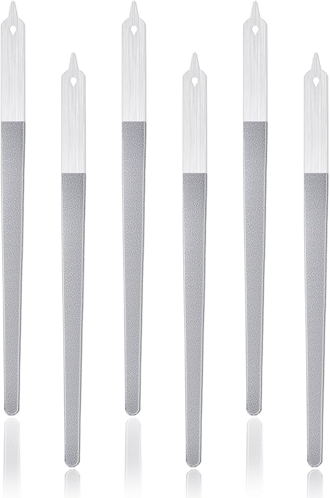 6Pcs Metal Nail Files Nail File Diamond Dust for Natural Nails Stainless Steel Nail Files with Pointed Tip Non Slip Handle Fingernail Files Diamond Nail File for Salon and Home, 8 Inches