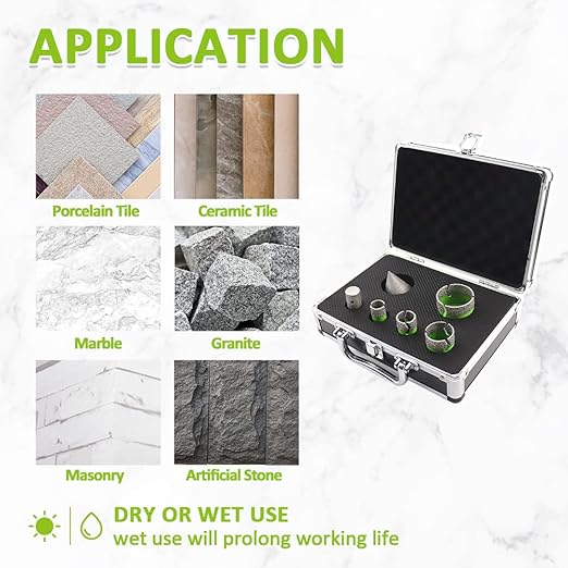 Diamond Core Drill Bits Set - 20/25/35/50mm+20F Tile Hole Saw Kit with 2" Diamond Beveling Chamfer Bits for Porcelain Ceramic Tile Granite Marble(6PCS)