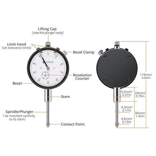 Neoteck Dial Indicator 0-1in/0.001in with 132lbs/60kg Magnetic Base,Imperial Dial Test Indicator Gauge Set with Storage Case for Lathe,3D Printer,CNC,Automobile,Laboratory
