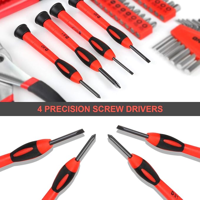 DNA MOTORING 39-Piece Household Tool Set General Repair Small Hand Tool Kit Storage Case for Home Garage Office College Dormitory Use, Red, TOOLS-00006