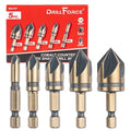 Cobalt Countersink Drill Bits Set(5PCS), M35 HSSCO 82 Degree 5 Flutes,1/4 Inch Quick Change Hex Shank for Stainless Steel, Metal, Wood, Carbon Steel 1/4'' 3/8'' 1/2'' 5/8'' 3/4''