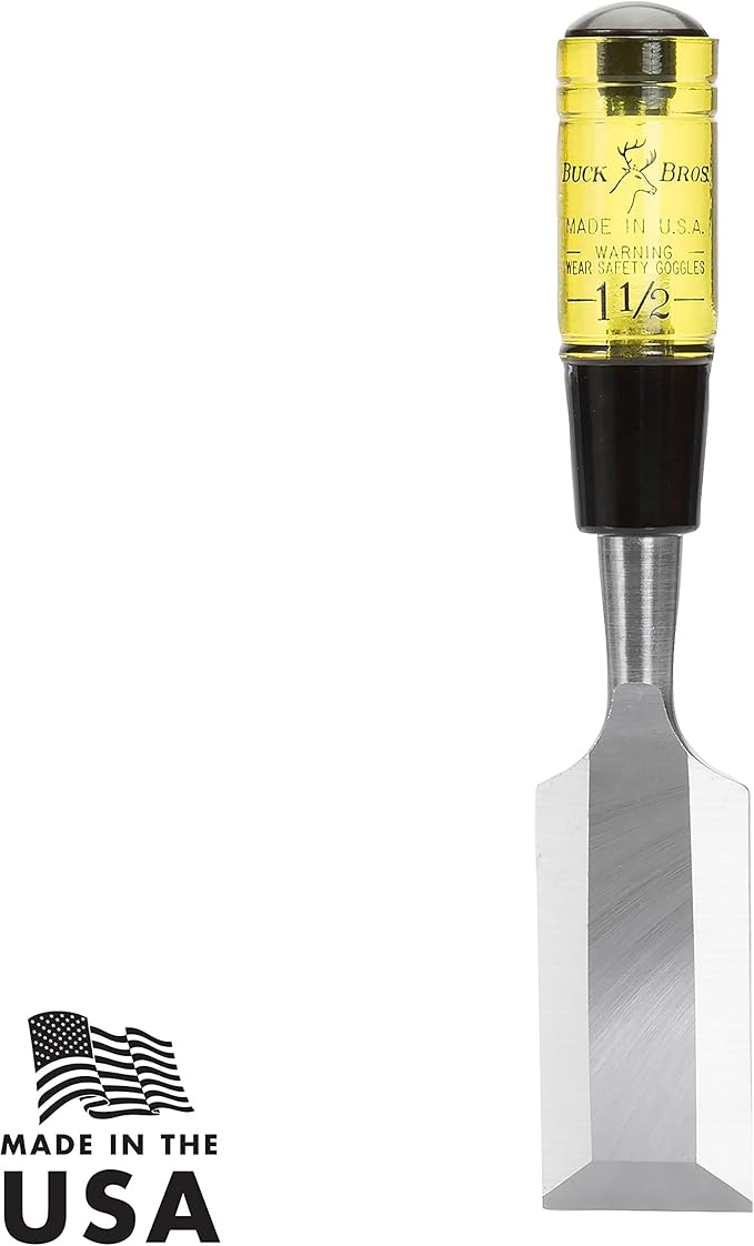 Buck Brothers 120108BC 1-1/2" Wood Chisel Made in USA, For Paring and Finishing Cuts in Carpentry and Woodworking, Tempered Tool Steel Blade, Mallet-Safe Handle