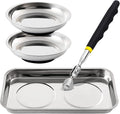 3 Pieces Magnetic Trays with 8LBs Telescoping Magnetic Pick-up Tool Set, 9.5" Rectangle, 2 Pieces 4" Stainless Steel Magnet Parts Tray for Screws, Sockets, Bolts, Mechanic's