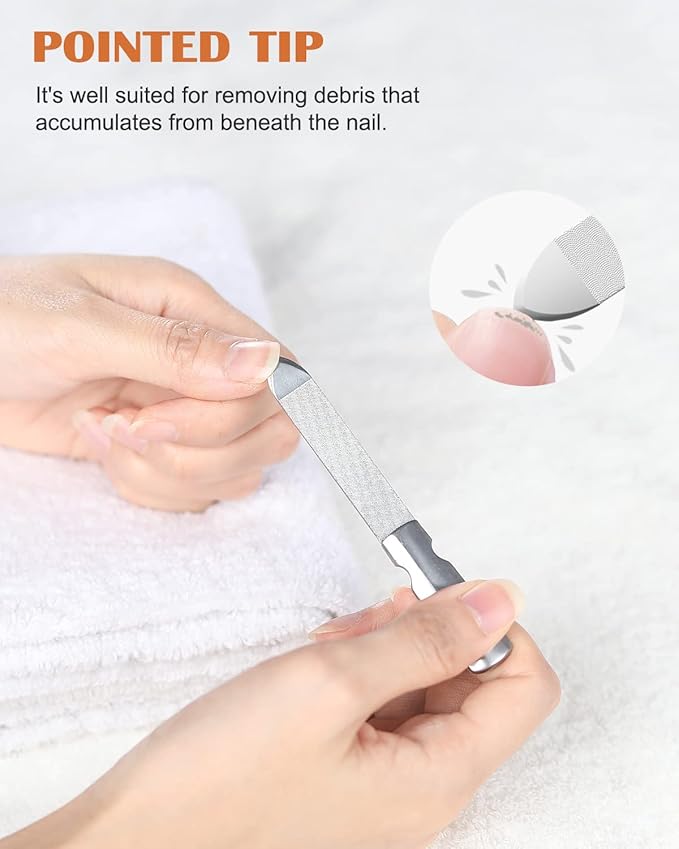 FVION Professional Metal Nail Files - 2 PCS, Double-Sided, Stainless Steel, Coarse & Fine Grit, Manicure & Pedicure Tool Set