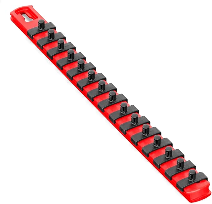 Ernst Manufacturing 13-Inch Magnetic Socket Organizer with 15 1/4-Inch Twist Lock Clips, Red (8414M-Red-1/4)