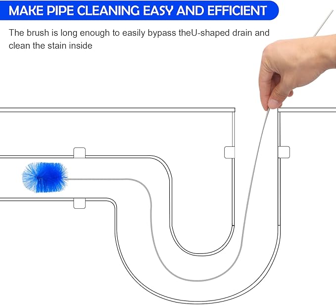 12pcs Flexible Drain Brush 78 Inch Pipe Cleaning Brush 63 Inch Drain Cleaner Brush 59 Inch Hose Brush and 3 Pcs 9 Inch Straw Cleaner Brush for Straws Kitchen Sink Plumbing Shower Drain Tube (Blue)