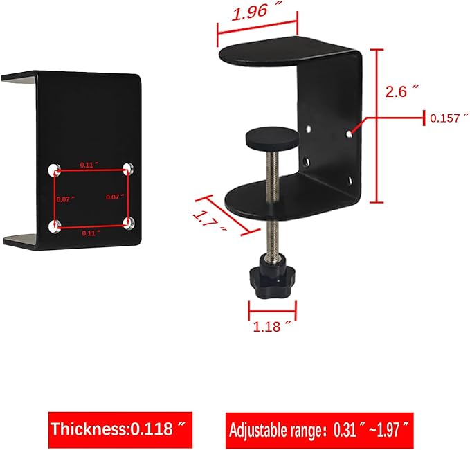Small C Clamps 2 Inch with 4 Small Holes in the Back, 4-Pack Adjustable Desk C-Clamp for Range 0.39"~2", Versatile Clamp for Brake, Parts Assembly, Fastening, Welding, Woodwork, Metal Work