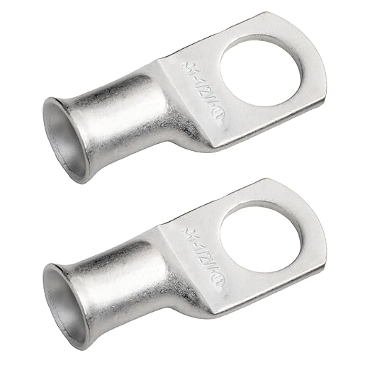 SELTERM 2pcs 1 AWG 1/2" Stud Tinned Copper Wire Lugs, Battery Lugs, Ring Terminals, Battery Cable Ends, 1 Gauge Ring Terminal Connectors, UL Marine Grade Electrical Battery Terminal Connectors