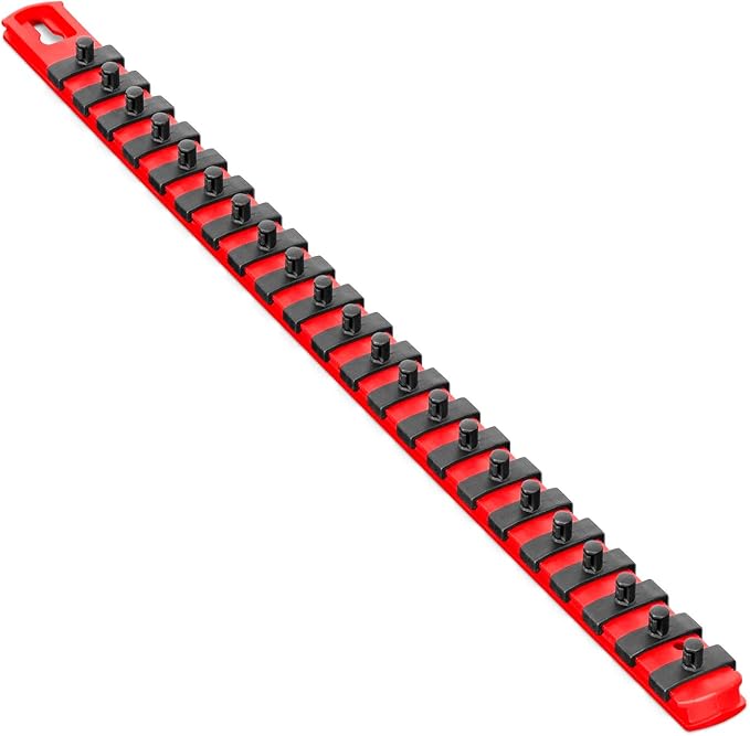 Ernst Manufacturing 18-Inch Magnetic Socket Organizer with 22 1/4-Inch Twist Lock Clips, Red (8400M-Red-1/4)