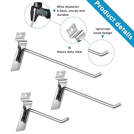 Ferraycle Slatwall Hooks 24 Pcs 4/6/8 Inch Slatwall Accessories Slat Wall Shelf Brackets Slat Wall Hanging Panel Hook Heavy Duty Pegboard Gridwall Display(Silver)