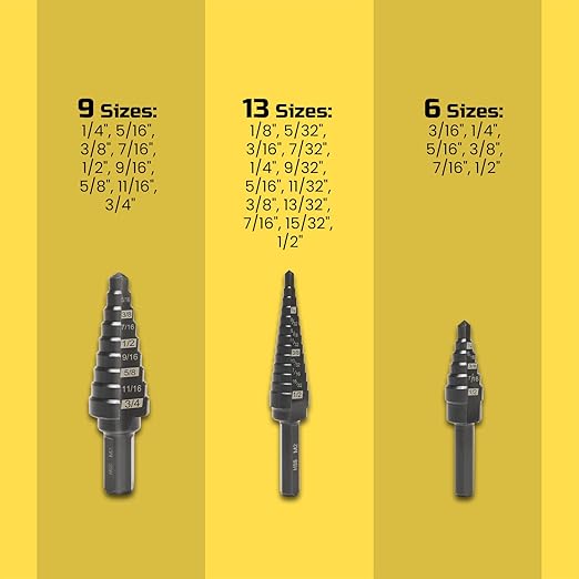 Lichamp Step Drill Bit Set for Metal Sheet Heavy Duty, 4-Piece Genuine M2 HSS Step Up Down Drill Bits Stepper Unibit for Steel Hole, 28 Sizes from 1/8 to 1/2 inches