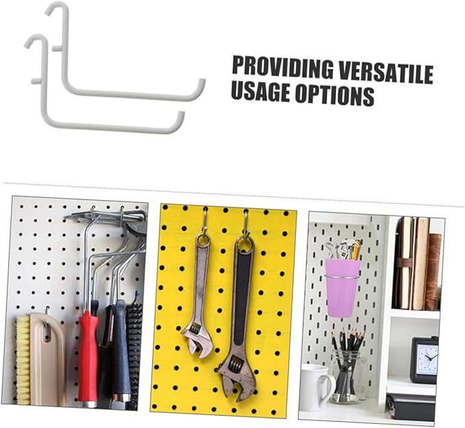 COHEALI Heavy Duty Hardware Bracket Hook Set - 3 Pack White Metal Hooks for Pegboard Tool Organization Easy Installation for Garage and Home Use