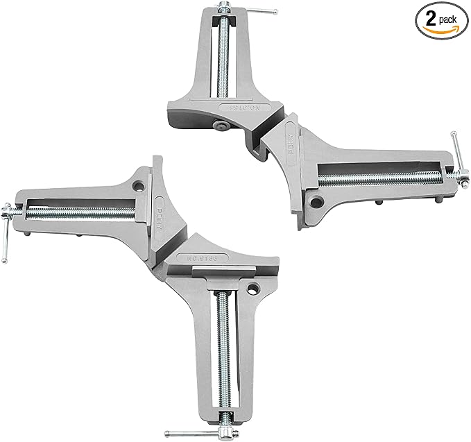 PONY 2-Piece 90 Degree Corner Clamp Set, Featured with 3’’ Maximum Opening, 200 lbs Clamping Force & 1/2’’ Clamping Height, Aluminum Alloy Body, Adjustable Right Angle Clamps for Multiple Projects