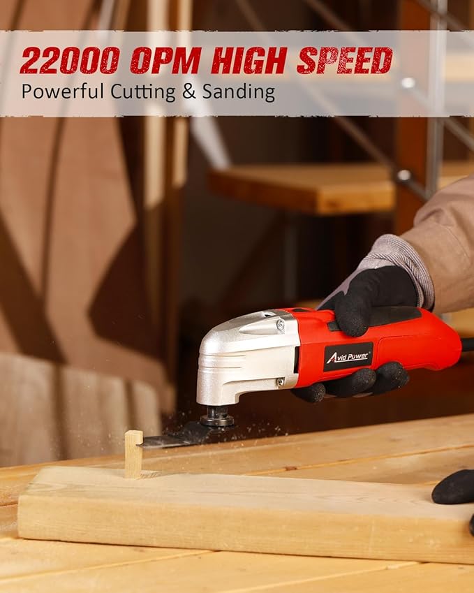 AVID POWER Oscillating Tool, 22000 OPM Electric Oscillating Multi Tool with 3°Oscillation Angle, Cutting, Sanding, Grinding, Scraping, 11 Accessories & Universal Interface-Red