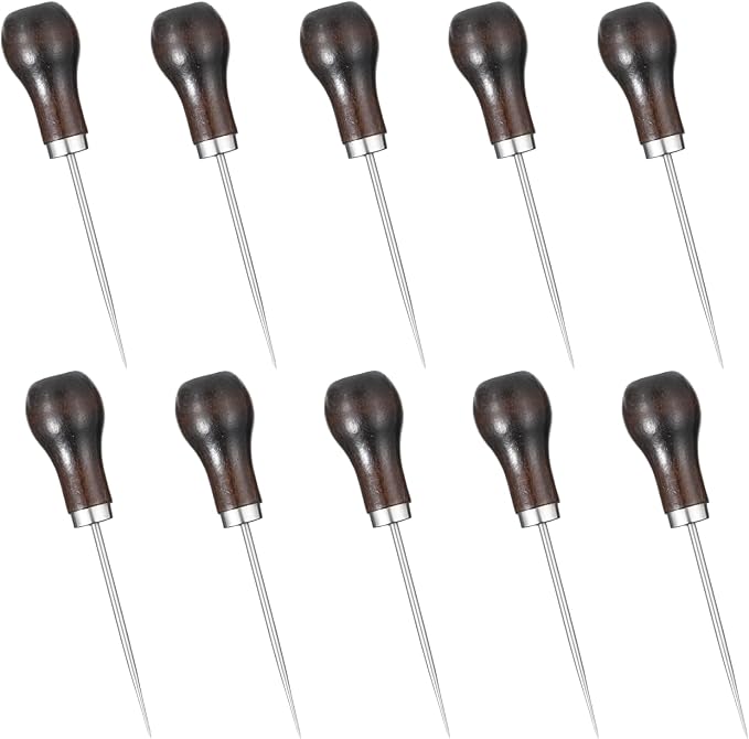 10 PCS Awl Tool Set Scratch Awl for Leather Punch Hole Wooden Handle Scratch Awl Sewing Leather Craft or DIY Handmade Pin Punching Needles, Gourd Shape